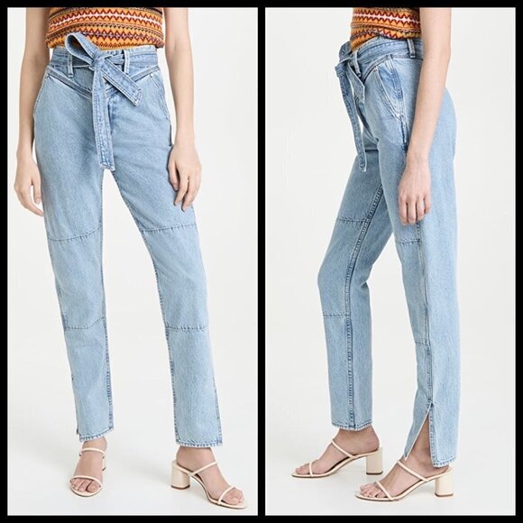 💕RAG & BONE💕 Mia Yoke High Waisted Belted Paneled Jeans ~ Clean Lou 31 NWT - Picture 5 of 16